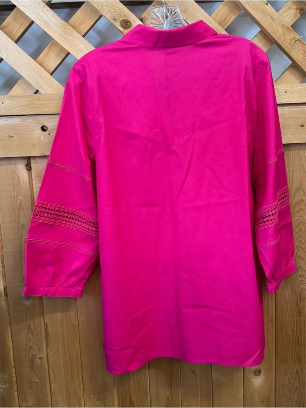 Chico's Hot Pink Split-Neck Tunic 1 9/10 - Picture 2 of 6